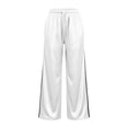thumbnail image 4 of Womens Satin Wide Leg Sweatpants Trendy Drawstring High Waisted Side Stripe Loose Comfy Pants White L, 4 of 7