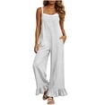 thumbnail image 5 of Hurxie Women Casual Loose Long Bib Pants Wide Leg Jumpsuits Baggy Cotton Rompers Overalls with Pockets White,2XL, 5 of 7