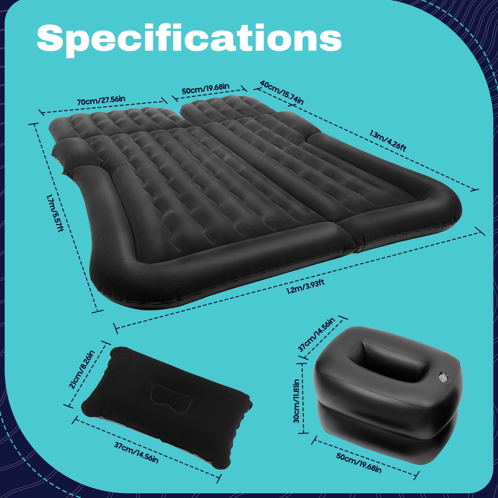 68.5*49.61in SUV Inflatable Mattress Black Inflatable Bed Modern Inflatable Bed for Camping, Traveling