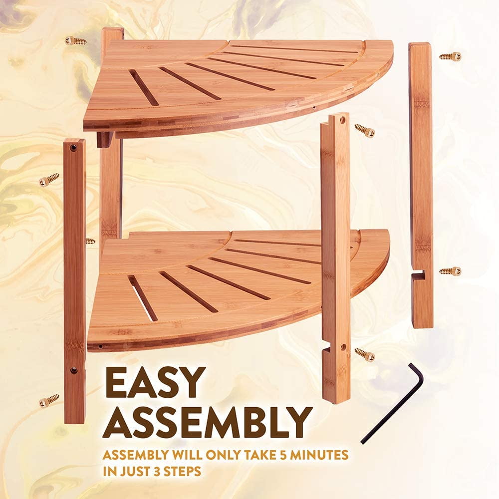 Bambusi Bamboo Corner Shower Bench Wood Spa Stool Bench with Storage Shelf for Bathroom Organization Perfect for Indoor or Outdoor Walmart