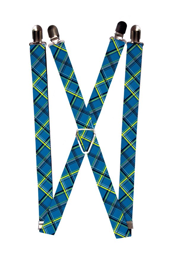 Blue Yellow Black Diagonal Plaid Pattern Suspenders