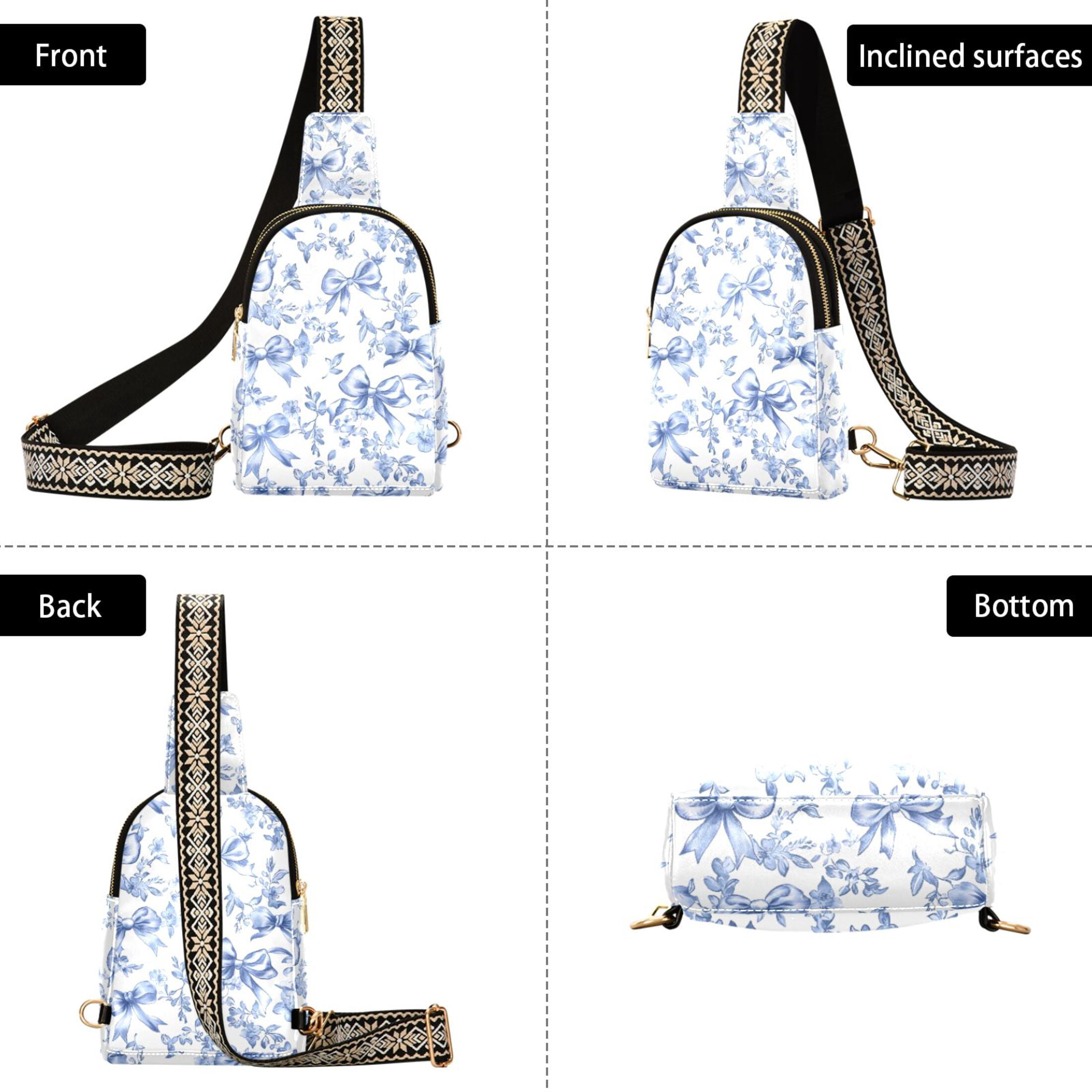 ALAZA Vintage Bows Blue Sling Bag for Women Men Waterproof Crossbody Chest Bags