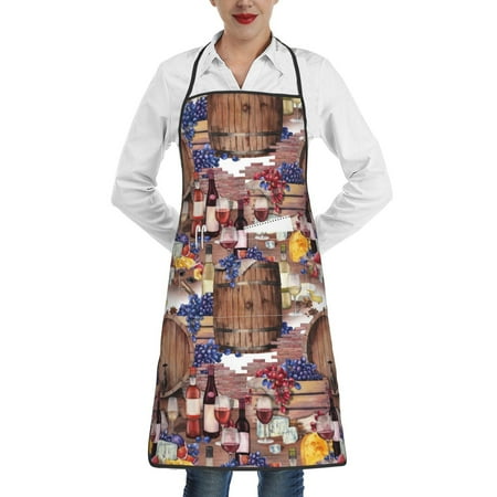 

Qekee Wines Print Adjustable Bib Apron Resistant with Pocket Cooking Kitchen Aprons for Women Men Server Chef Apron