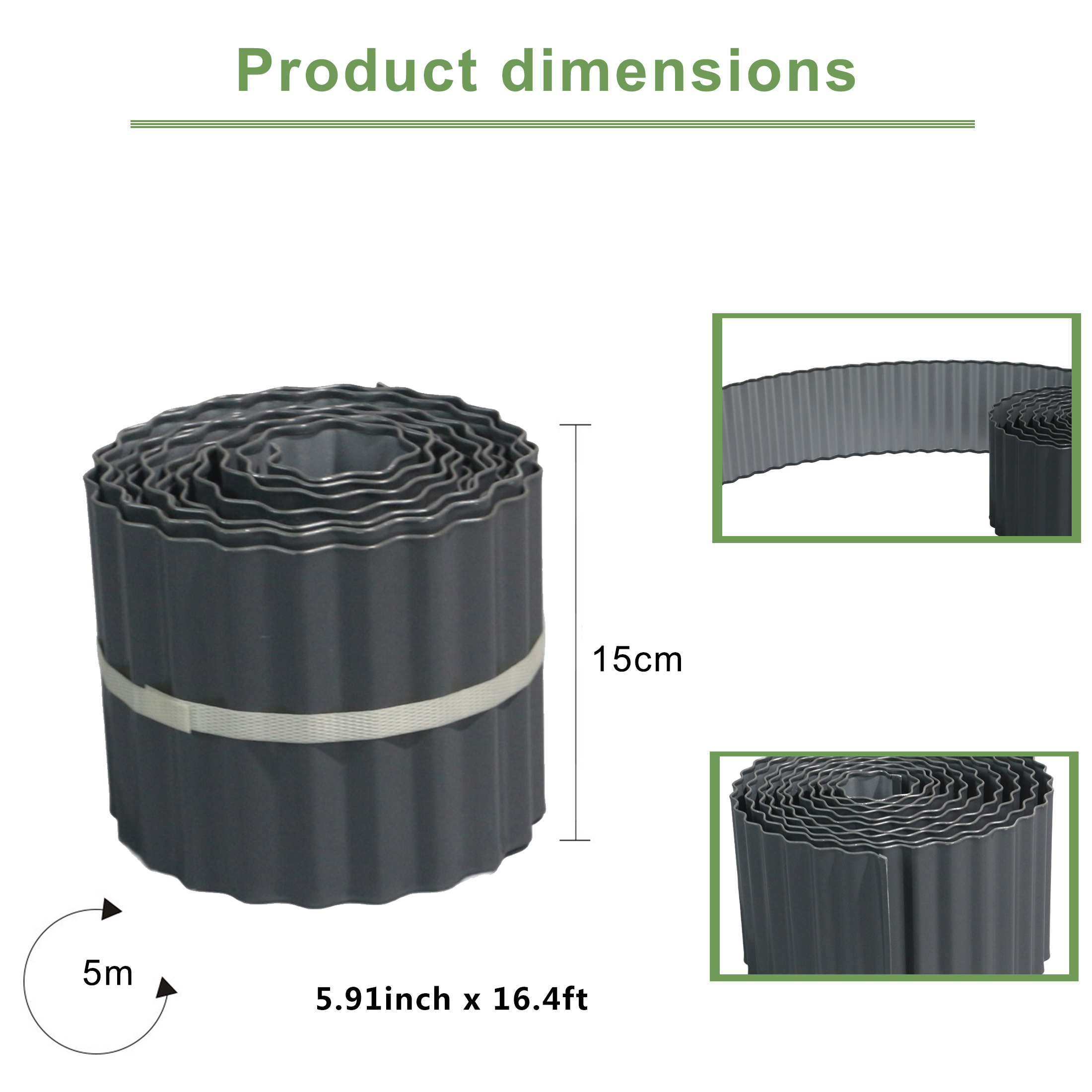 4W Galvanized Magnesium-Aluminum Garden Edging, 5.91" x 16.4' Corrugated Landscape Border, Flexible Gray Lawn and Yard Edging Strip for Flower Beds and Tree Rings