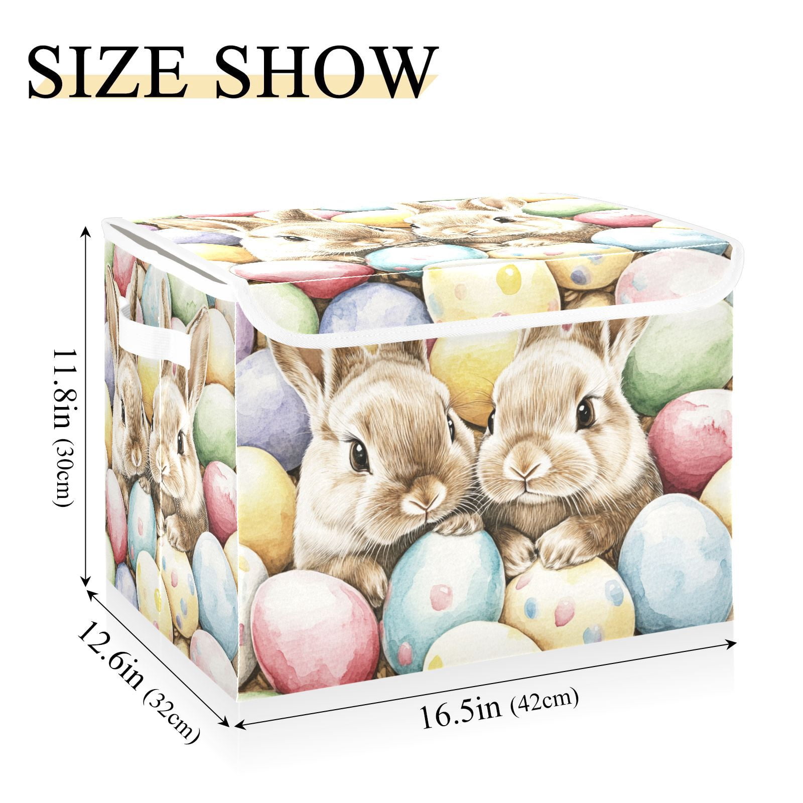 Easter Eggs Bunnies Storage Basket for Shelves Foldable Container Organizer for Organizing Toys Clothes Books with Handles