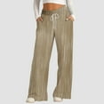 thumbnail image 2 of Audhol Wide Leg Pants Woman, Women's Simple Plaid Drawstring Wide Leg Casual Pants Sports Pants Loose Running Pants Palazzo Pants for Women Khaki XL, 2 of 5