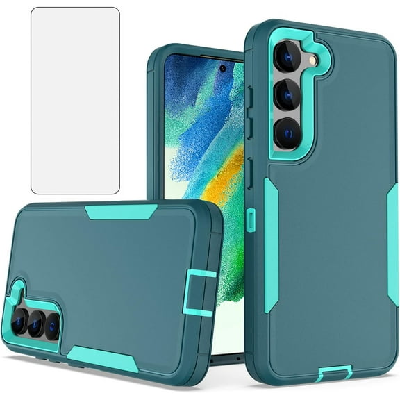 Phone Case for Samsung Galaxy S23 5G with Tempered Glass Screen Protector Cover and Rugged Hybrid Dual Layer Cell Accessories Protective S 23 23S GS23 G5 SM-S911U SM 6.1 inch Women Men Teal
