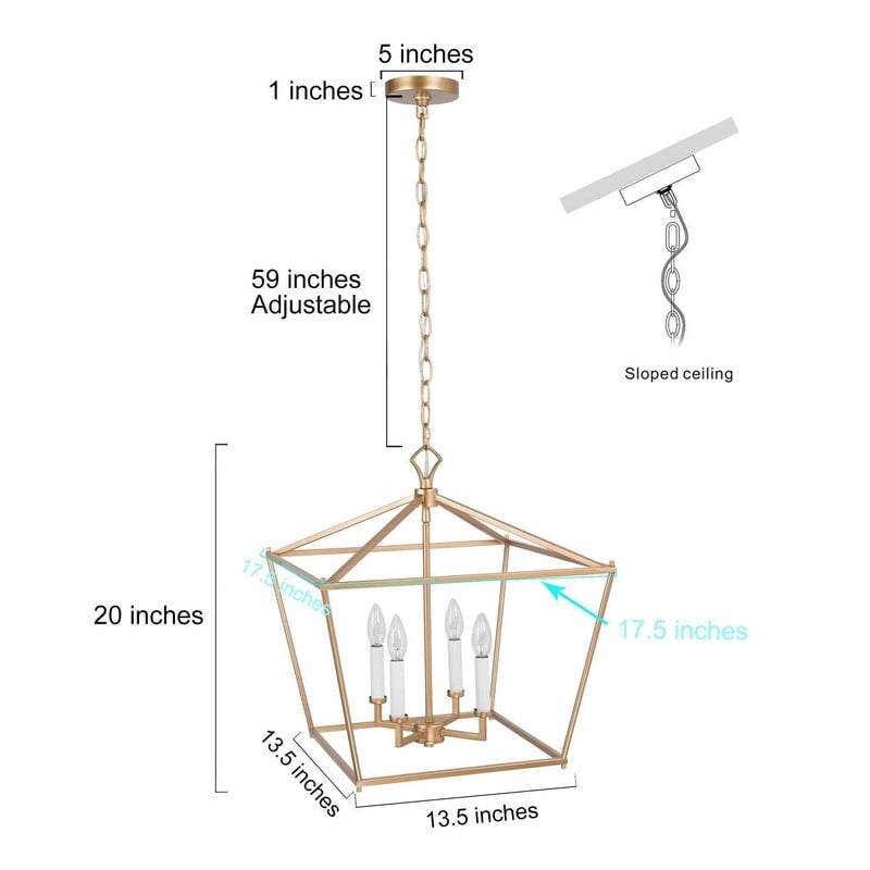 LNC 4-Light Matte Gold and White Modern Cage Chandelier for Kitchen Island
