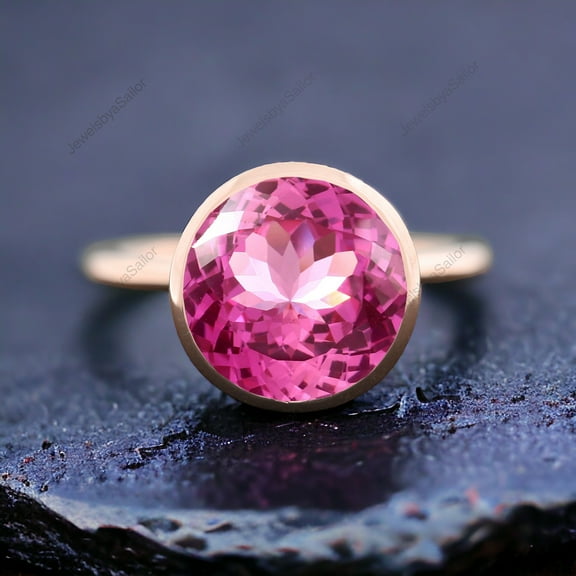 Blood Pink Ruby Engagement Ring Bezel Set July Birthstone Jewelry Solitaire Promise Engraved Rings Large Gemstone Ring Anniversary Gift Her