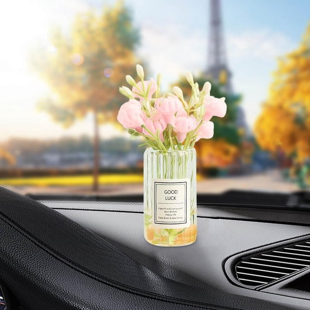 Feltree Mini Car Flower Vase Decor for Center Console, Stable Adhesive, Multifunctional Glass Ornament, Perfect Gift for Drivers and Car Enthusiasts
