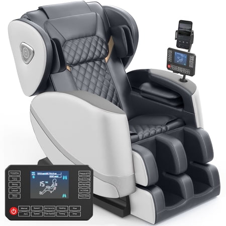 Full Body Zero Gravity Massage Chair, with 10 Fix Rollers,Experience Heat, Foot Massage & Bluetooth Speakers, Light Gray