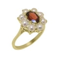 thumbnail image 1 of LBG British Made 18k Yellow Gold Natural Garnet & Cultured Pearl Womens Statement Ring - 33 size options - Size 4, 1 of 5