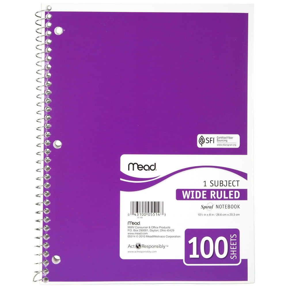 Mead Spiral Notebook1 Sub 100ct WR, Purple