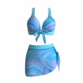thumbnail image 2 of Jacenvly Summer Swimsuit Women Cover up 3 Piece Skin-Friendly Surfing Swimwear Women'S Swimsuit Split Bikini Slings Swimsuit Fringe Beach Skirt Swim Srunks Three-Piece Set Sky Blue, 2 of 7