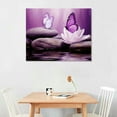 thumbnail image 2 of COMIO  Zen Stone Canvas Wall Art Water Lily and Purple Butterfly on the Lake Wall Art for Bathroom Living Room Bedroom Spiritual Yoga Spa Picture Wall Decor Framed Bedroom Wall Art, 2 of 4