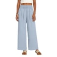 thumbnail image 5 of oiangi Wide Leg Pants Boho Smocked Elastic Waist Trousers Summer Beach Vacation Palazzo Pant with Pockets Blue M, 5 of 9