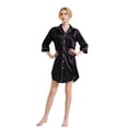 thumbnail image 2 of Defitshape Women's Satin Nightgown Soft Button Down Pajamas Dress Summer Lightweight Holiday Button 3/4 Sleeve Loose Sleepwear Black X-Large, 2 of 4