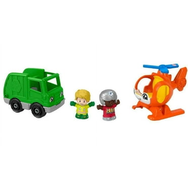 Bundle of 2 | Fisher-Price Little People Small Vehicles - Recycle Truck & Helicopter