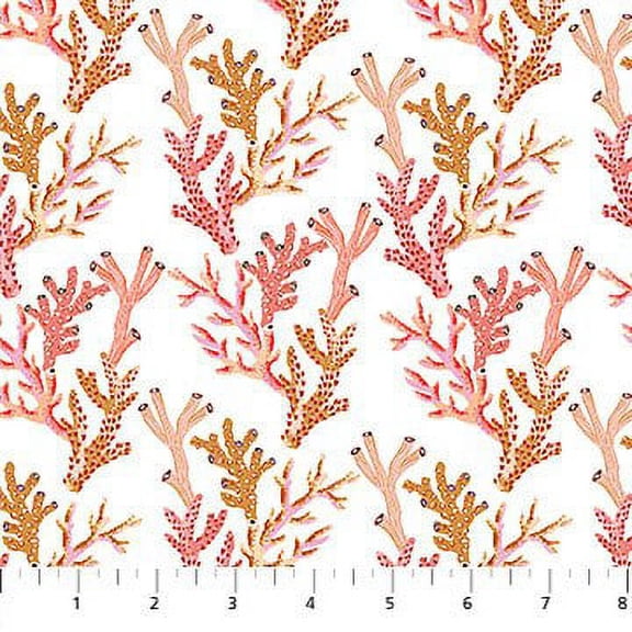 Sea corals fabric - Figo Fabrics Sea Botanica quilt cotton, Sold by the Quarter Yard