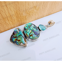 Natural Abalone Shell 925 Sterling Silver Handmade Large Antique Pendant