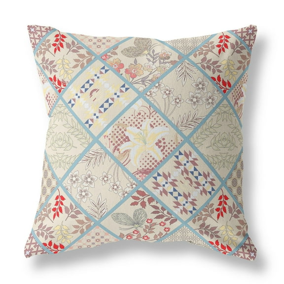 20†Cream Red Patch Indoor Outdoor Throw Pillow