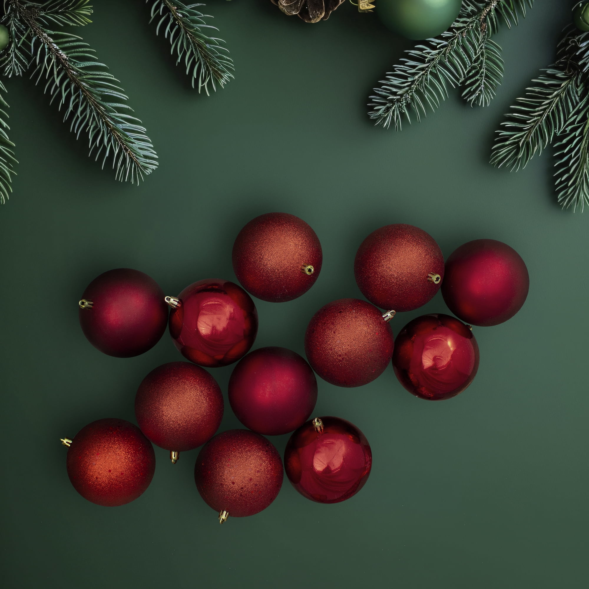 Northlight 12ct Shatterproof 4-Finish Christmas Ball Ornament Set 4" - Red