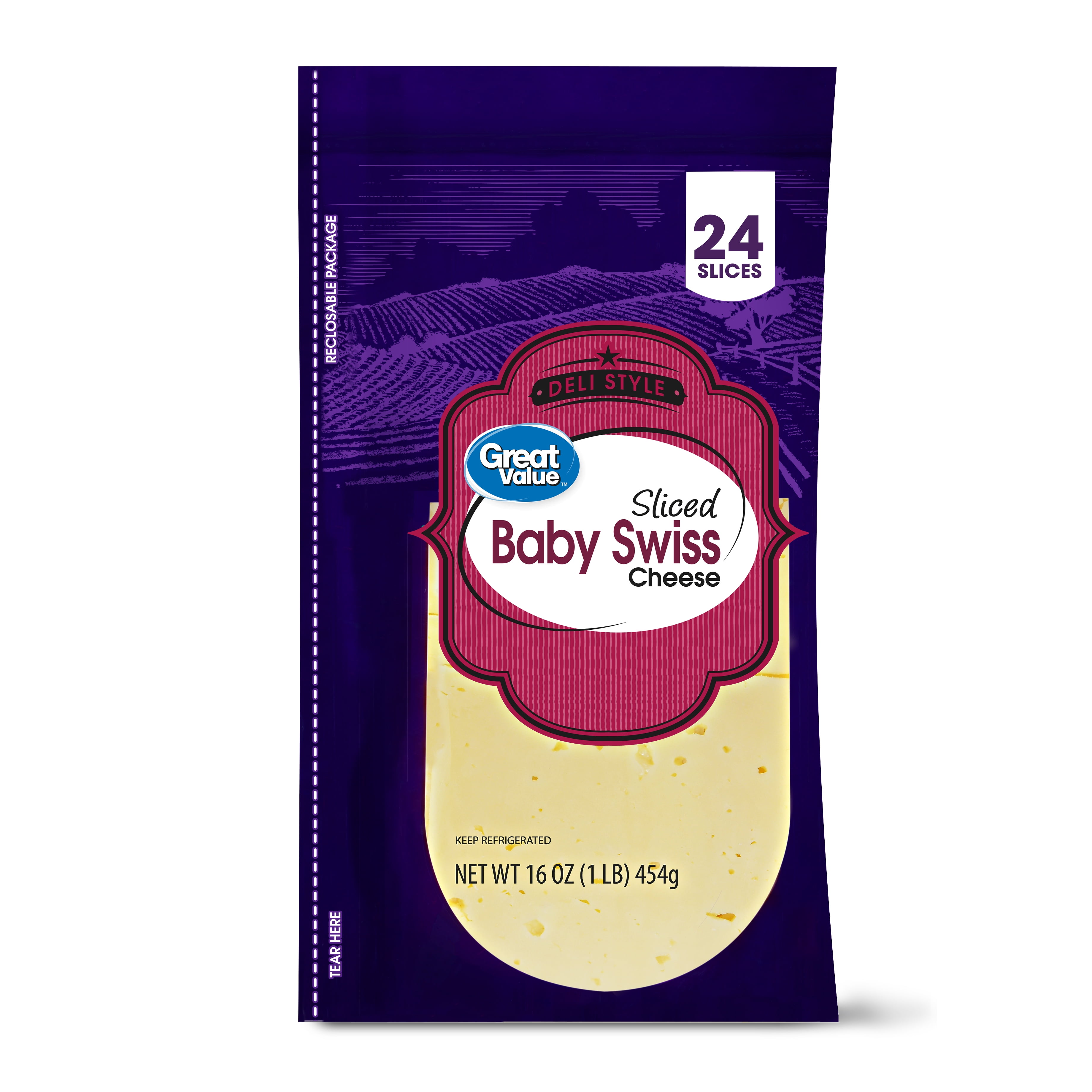 Great Value, Sliced Baby Swiss Cheese, 16 Oz., 24 Count