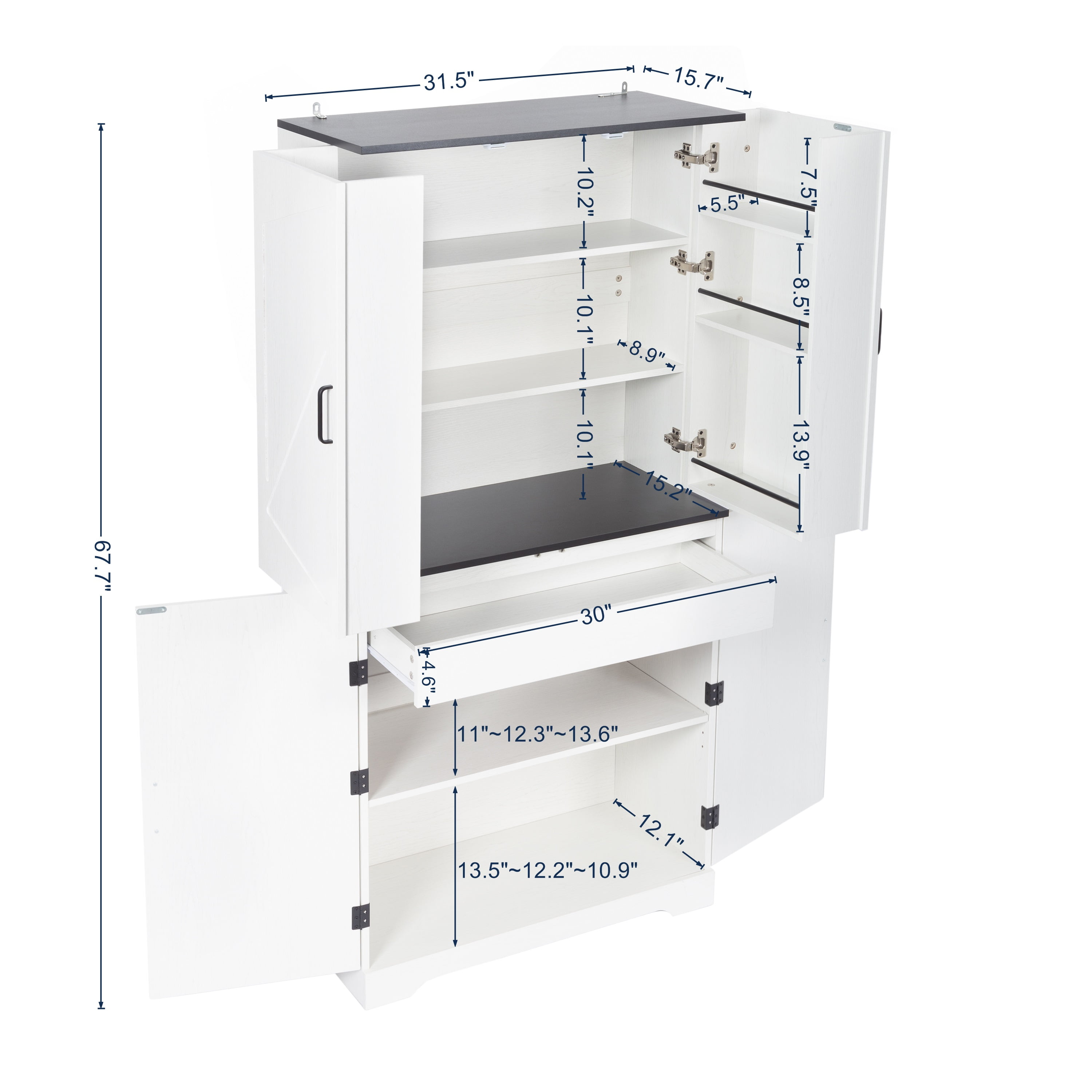 Gewnee 67.7" Modern Kitchen Pantry Cabinet with Magnetic Lock,Adjustable Shelves & Door Storage - Versatile Storage Cabinet for Kitchen,Dining or Living Room Organizer