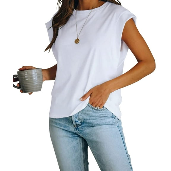 Sherrylily Women Cap Sleeve Tank Top Crew Neck T Shirts Loose Fit Summer Casual Tee