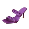 thumbnail image 7 of Kitten Heels for Women Braided Band Stiletto Sandals Square Open Toe Slip on Mules Solid Color Summer Casual Slides Purple Size 8.5, 7 of 7