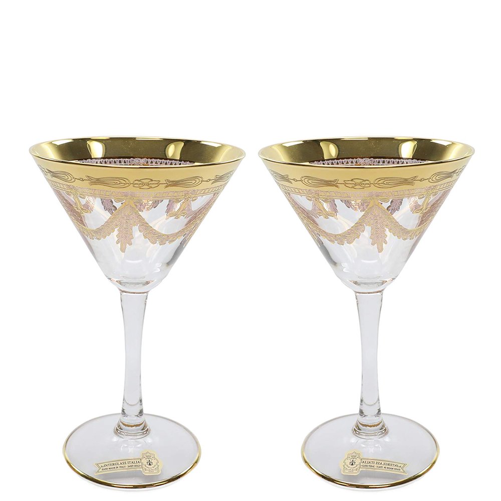 Interglass Italy "Martini" 2pc Luxury Crystal Glasses, Vintage Design