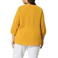 thumbnail image 3 of Unique Bargains Women's Plus Chiffon Top Round Neck Ruffle Work Blouse 1X Yellow, 3 of 7