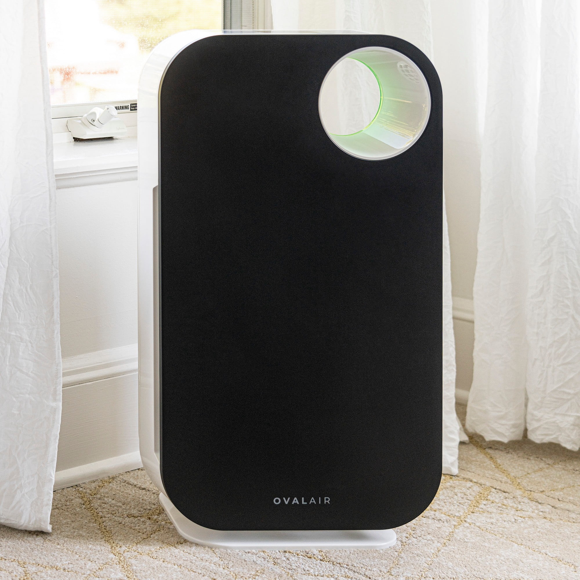 OVAL AIR 3-Stage H13 True HEPA 5-in-1 Air Purifier for Rooms up to 600 sq. ft. reduces Allergies, Asthma, Pets, Odor, Smoke, Deco Jet Black, AIR1000I