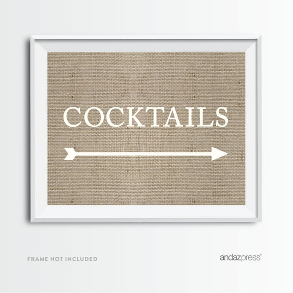 Cocktails Burlap Wedding Party Directional Signs, Double-Sided Big Arrow
