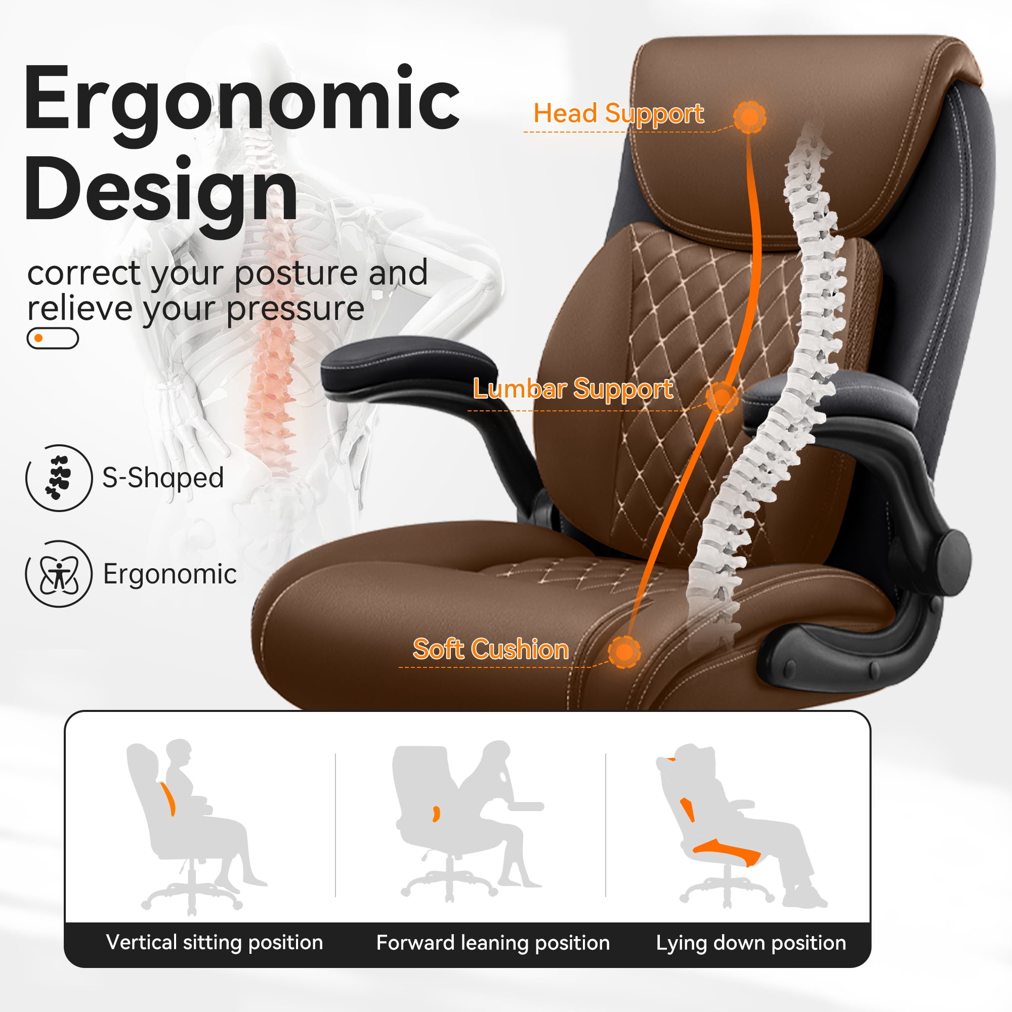 COOLHUT Big and Tall Office Chair 500LBS Wide Seat Ergonomic Computer Desk Chair, High Back Executive PU Leather Chair, Adjustable Armrest and Lumbar Back Support Office Chair, Black