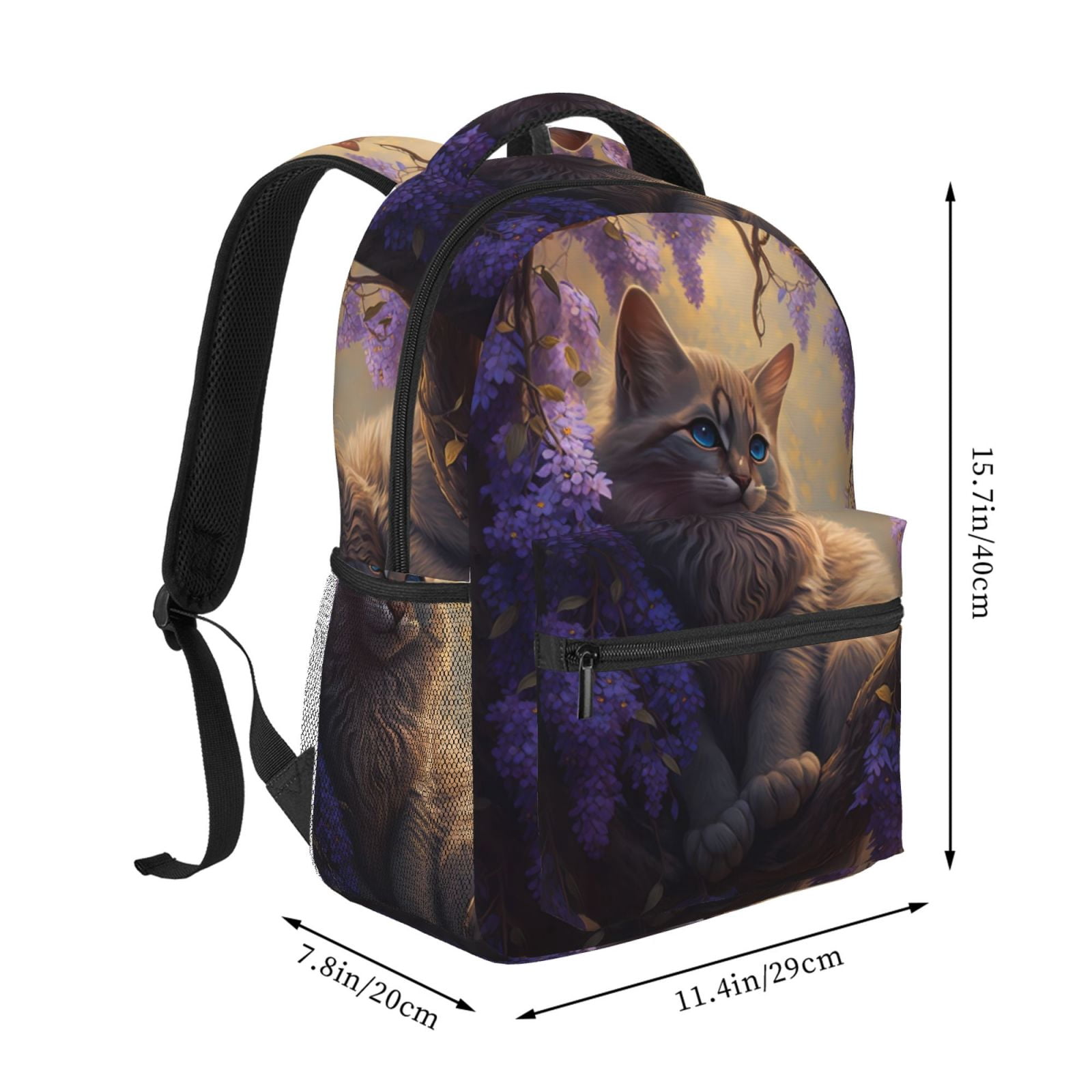Xecao Purple Flower Lazy Cat Backpack, a stylish and functional choice for both men and women, is the perfect basic bookbag for college, work, or travel