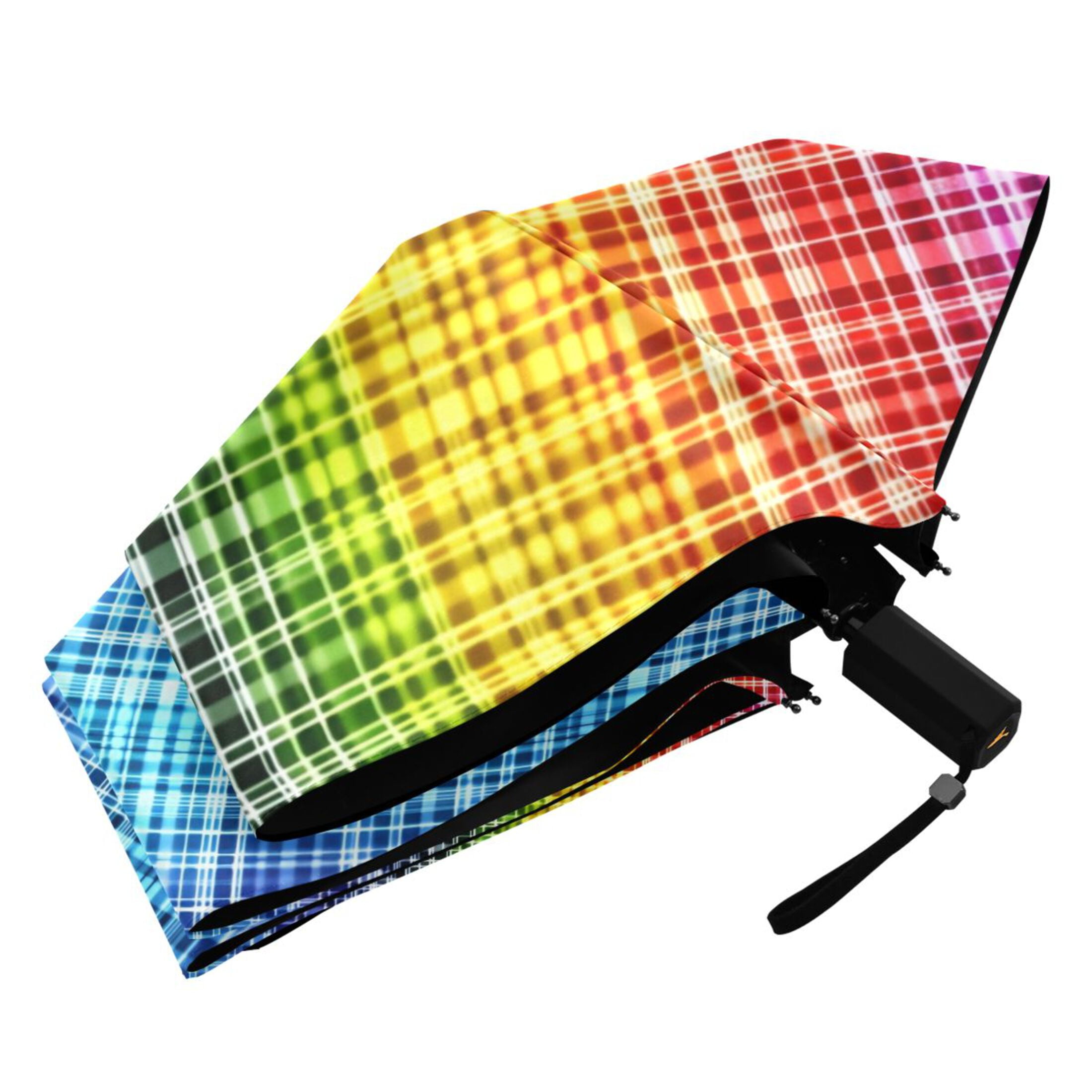 ALAZA Rainbow Checkered UPF 50+ Compact Folding Umbrella for Rain Travel Umbrella Packable