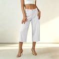 thumbnail image 4 of cocolona Womens Summer Casual Beach Capri Pants Elastic Button Waist Straight Wide Leg Lounge Cropped Pants with Pockets, 4 of 5