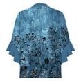 thumbnail image 5 of Ovbmpzd 3/4 Sleeve Ladies Tops Hawaiian V-Neck Buttons Ruffle Floral Blouses Shirts for Teens L, 5 of 5