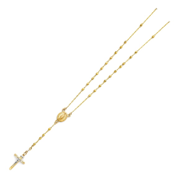 Wellingsale 14k Yellow Gold Polished 3mm Rosary Necklace - 26"