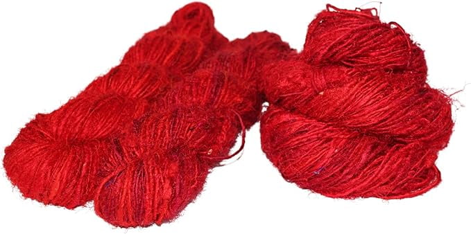Knitsilk Premium Recycled Sari Silk Yarn - Red Shade 165 Yards, 100 gms | Good for Knitting, Crocheting and Jewelry Making(Pack of 5)