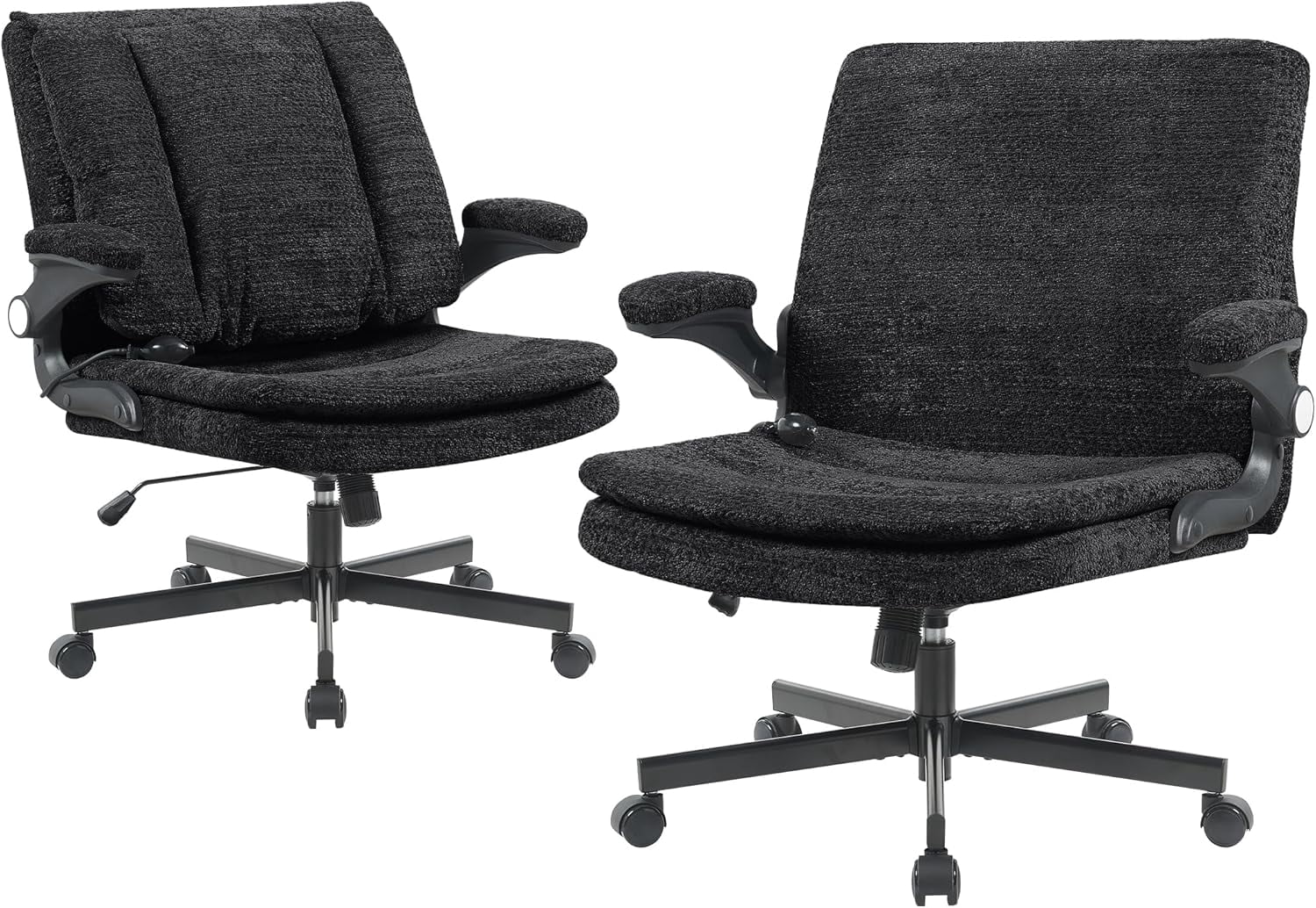 Criss Cross Legged Office Chair with Flip-Up Back Built-In Dynamic Airbag Lumbar Support, Wide Seat Desk Chair with Flip-Up Arms and Wheels, Modern Cross-Leg Chair for Home Office, Vanity, Black.