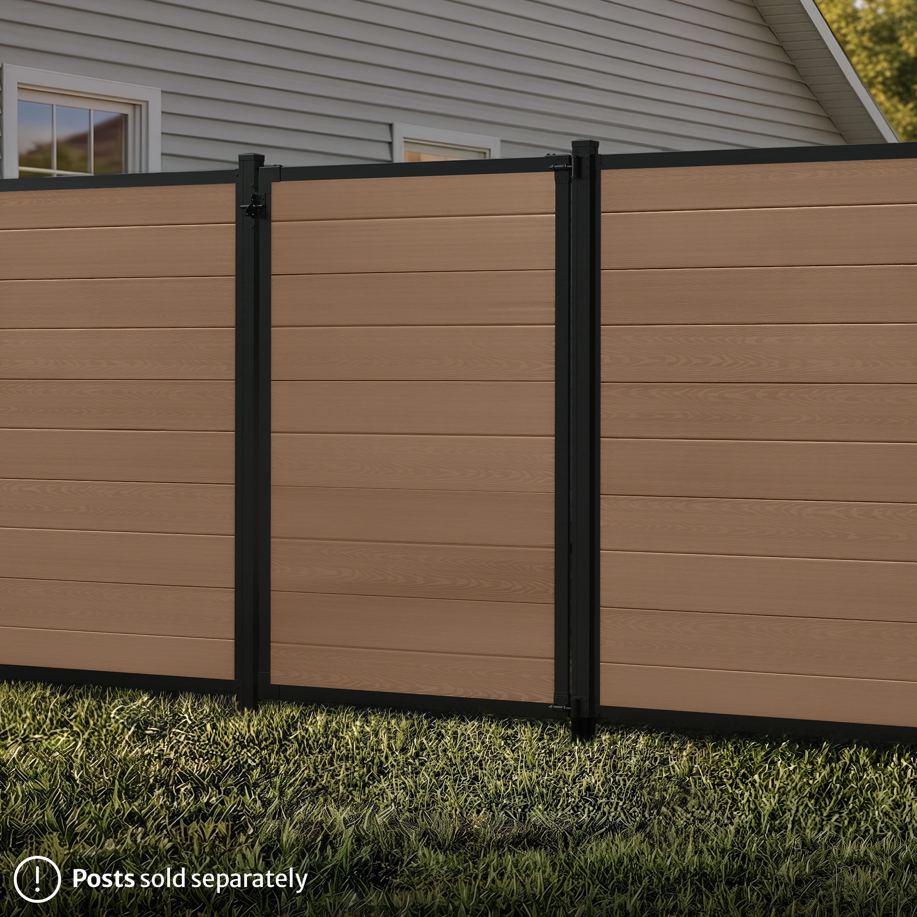 6ft H x 4ft W WamBam Privacy Fence Gate, Composite Fence Gate Kit with Aluminum Frame, Woodgrain Boards, No-Dig Install, UV Resistant Outdoor Gate for Backyard Patio or Pool, Walnut Brown BL19116