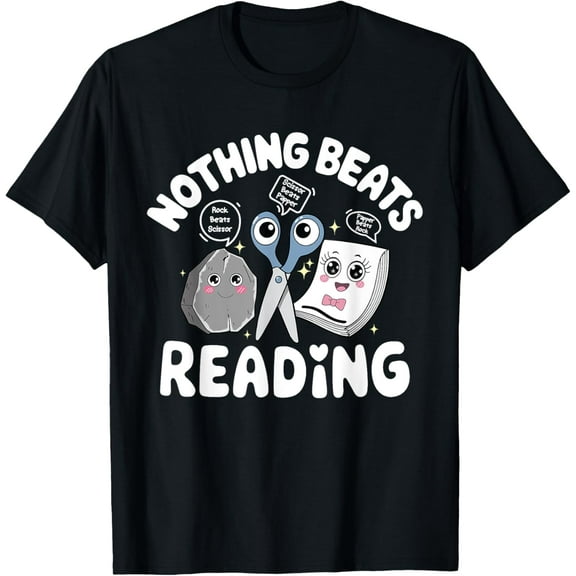 Rock Paper Scissors Nothing Beats Reading Book Lover T-Shirt tee