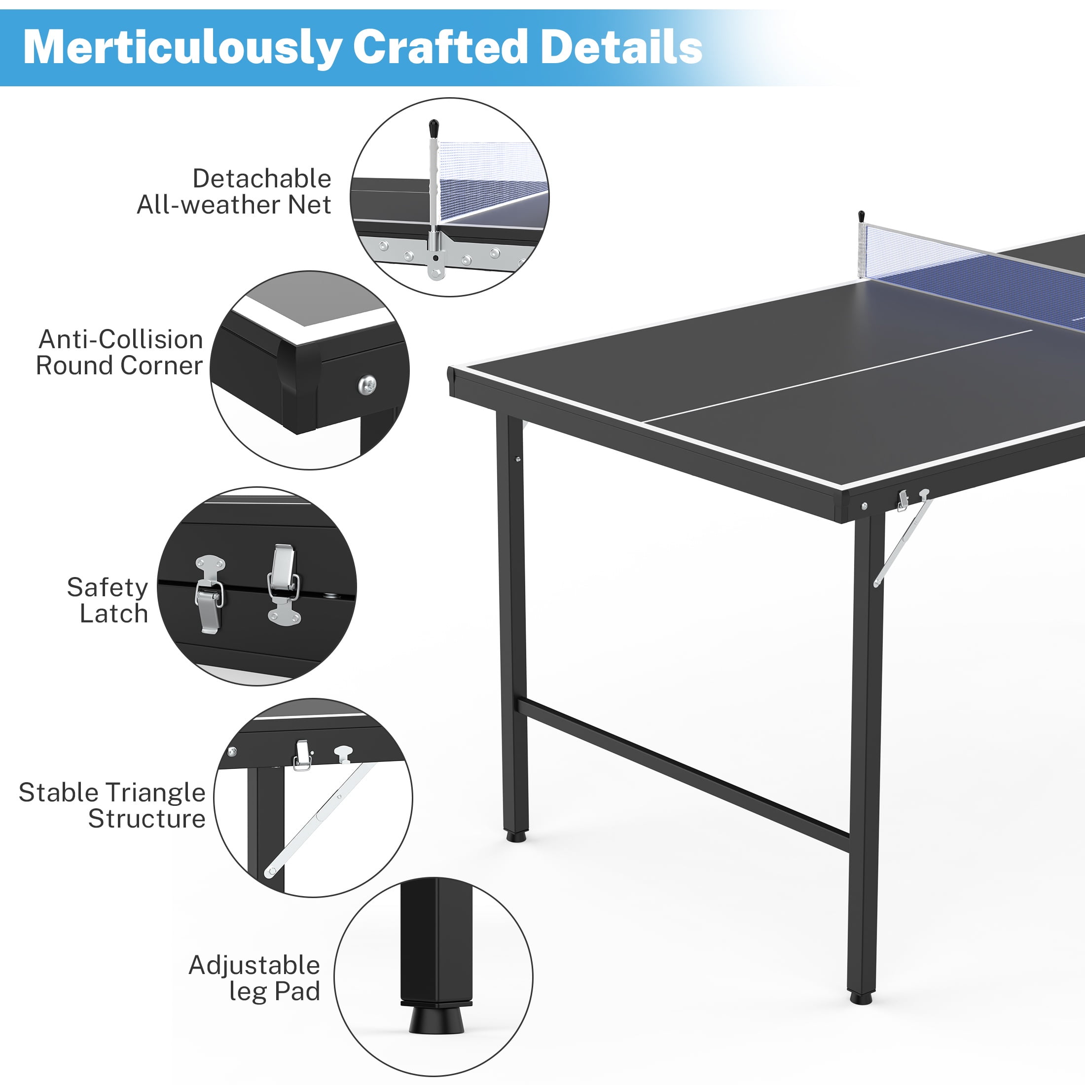 Outdoor Ping Pong Table, SEGMART 5FT Mid-Size Table Tennis Game Set, Indoor Outdoor Portable Table Tennis Game with Net, 2 Table Tennis Paddles and 3 Balls