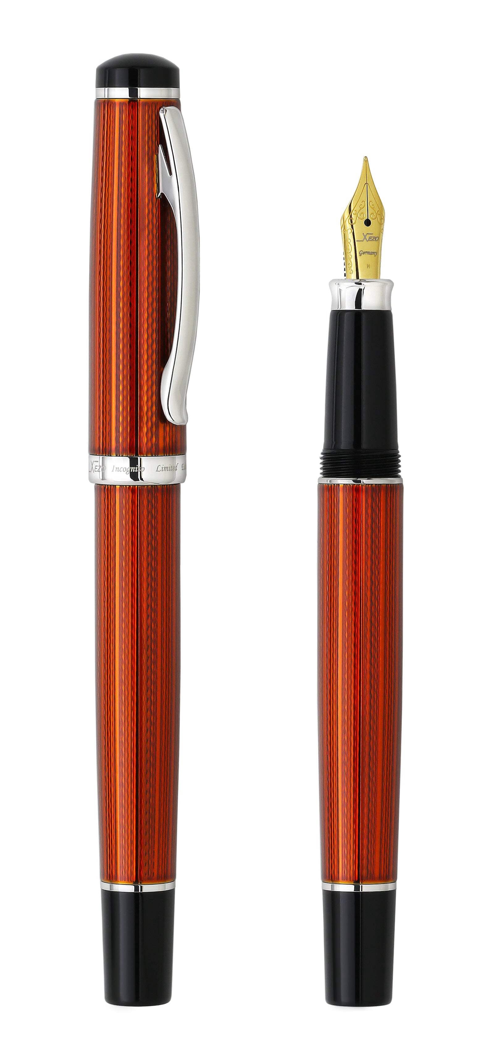 Xezo Xezo Incognito™ Diamond-Cut Lacquered Brass Fountain Pen (Medium Nib) - Sunstone Orange