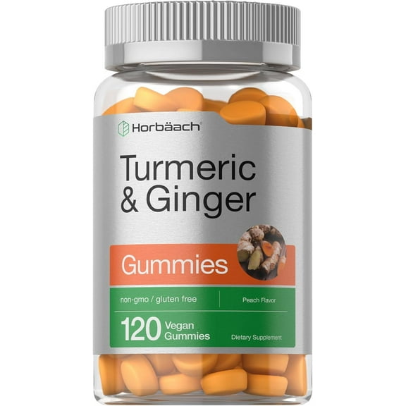 Turmeric Curcumin with Ginger | 120 Vegan Gummies  | Peach Flavor | by Horbaach