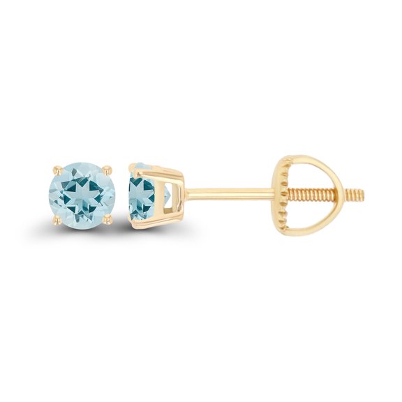 Decadence 14K Yellow Gold Plated Sterling Silver 4mm Round Natural Aquamarine March Birthstone Screwback Stud Earrings