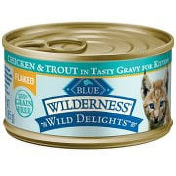 Blue Buffalo Wilderness Wild Delights Chicken & Trout Grain Free Wet Cat Food, 3 oz. Cans, 24 Pack