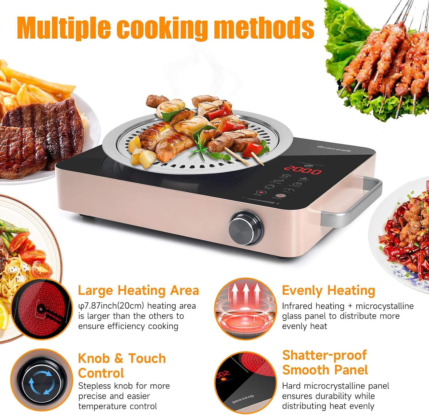 2000W Electric Hot Plate Single Burner, Portable Stove Top Burner 110V Kitchen Stove Countertop Burner for Cooking Outdoor Indoor (Korean BBQ Plate Included)